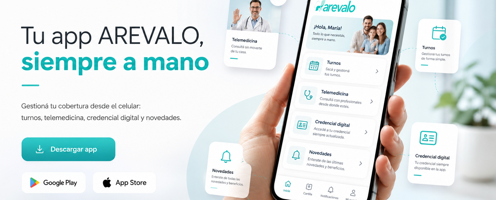 Tu app AREVALO, siempre a mano — turnos, telemedicina, credencial digital y novedades