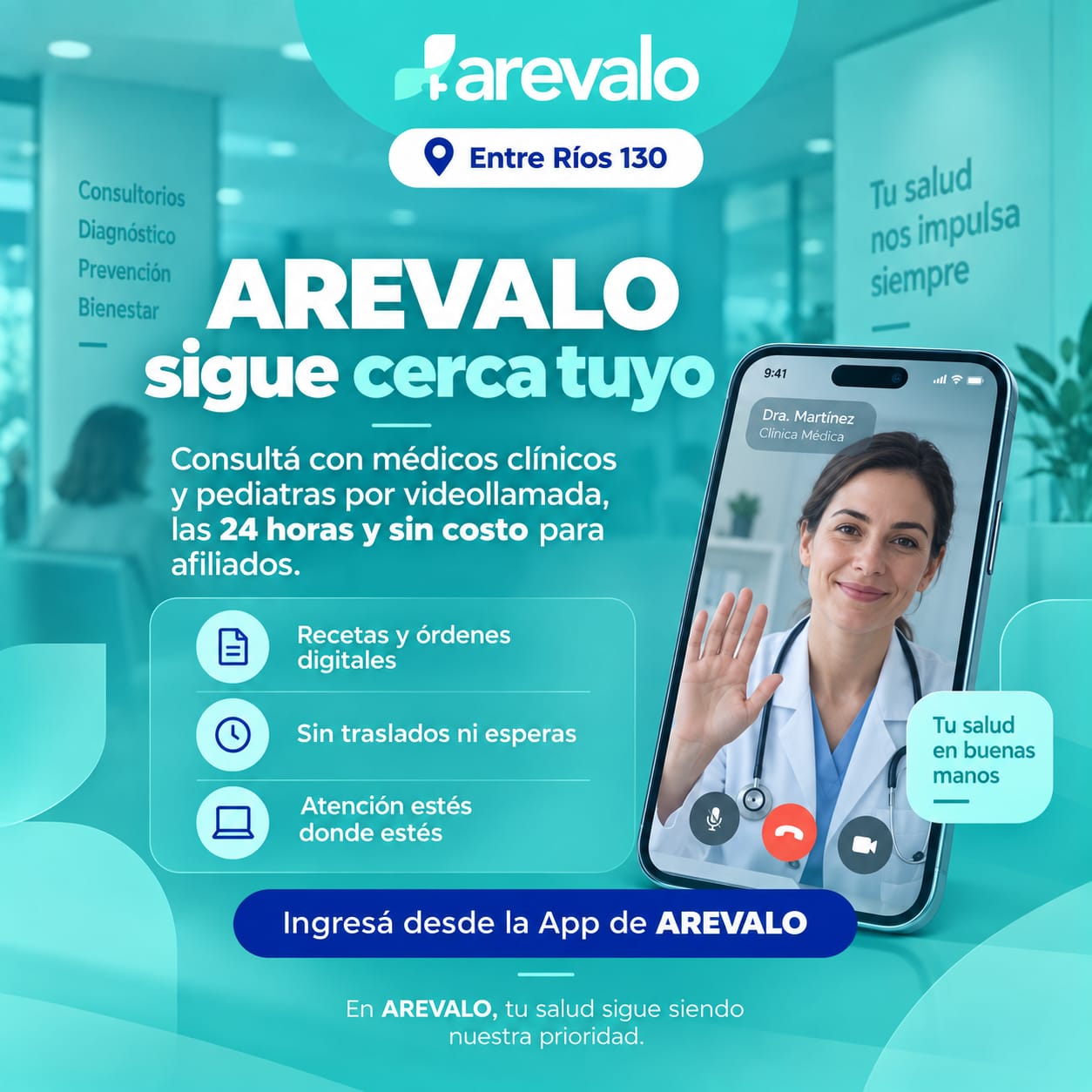 Telemedicina de AREVALO disponible las 24 horas para afiliados de Entre Ríos 130