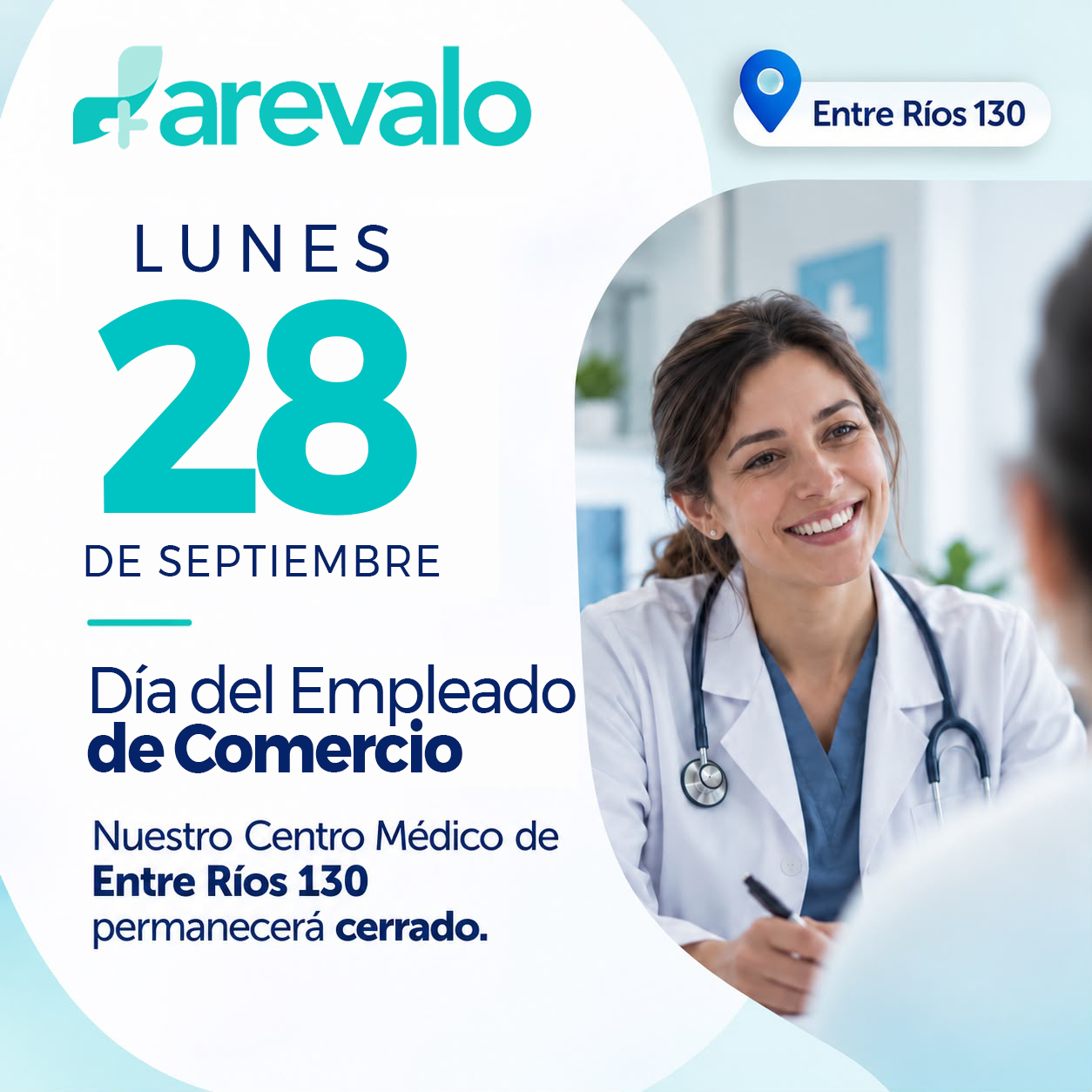 El lunes 28 de septiembre: nuestros centros médicos permanecerán cerrados
