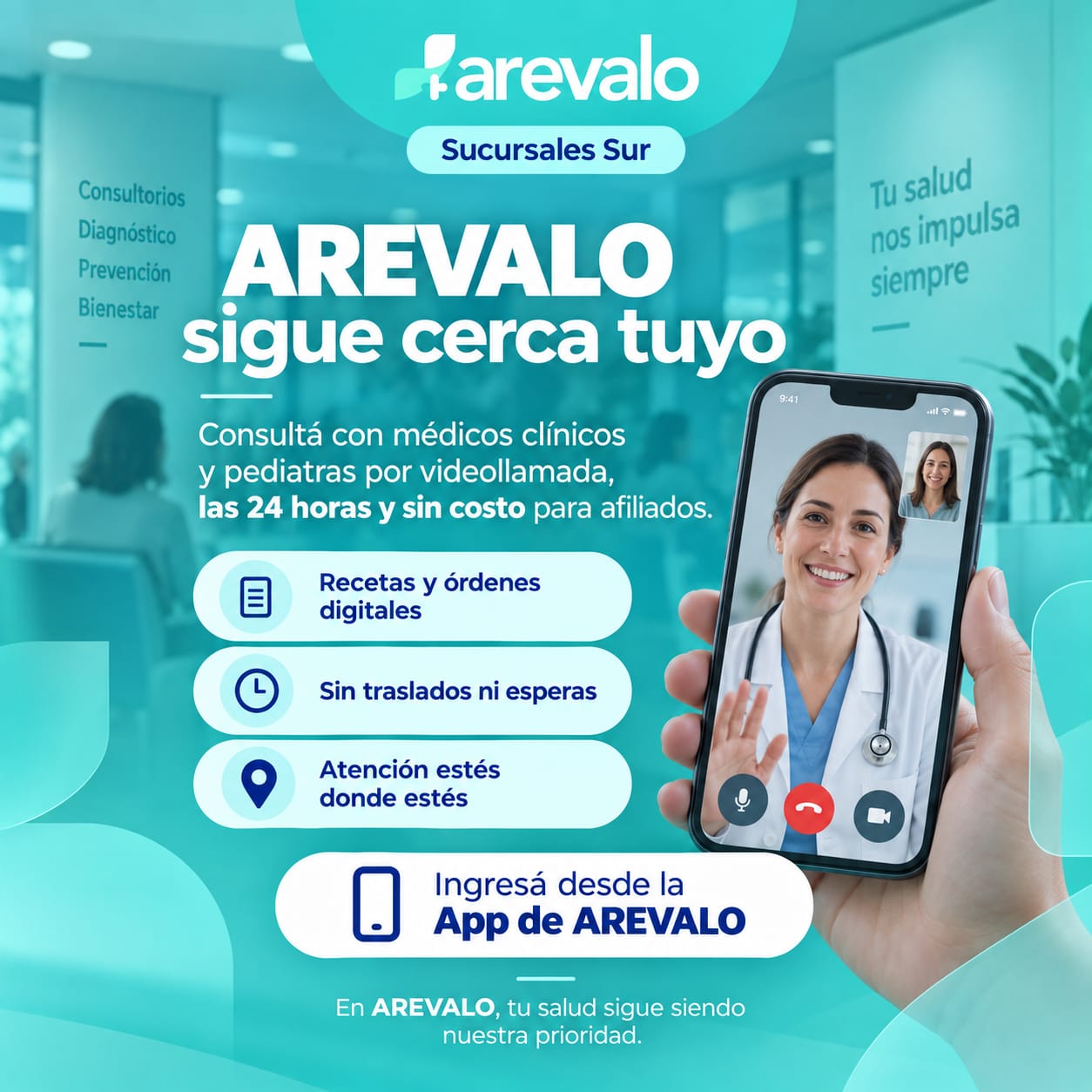 Telemedicina de AREVALO disponible las 24 horas para afiliados de las sucursales del Sur